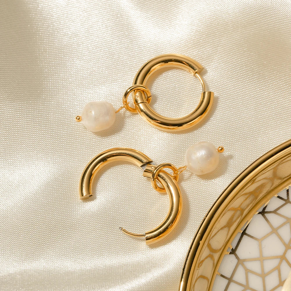 Pearl Drop Hoops Earrings