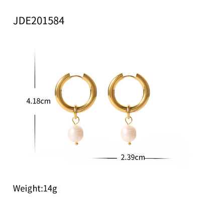 Pearl Drop Hoops Earrings