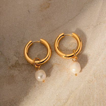 Pearl Drop Hoops Earrings