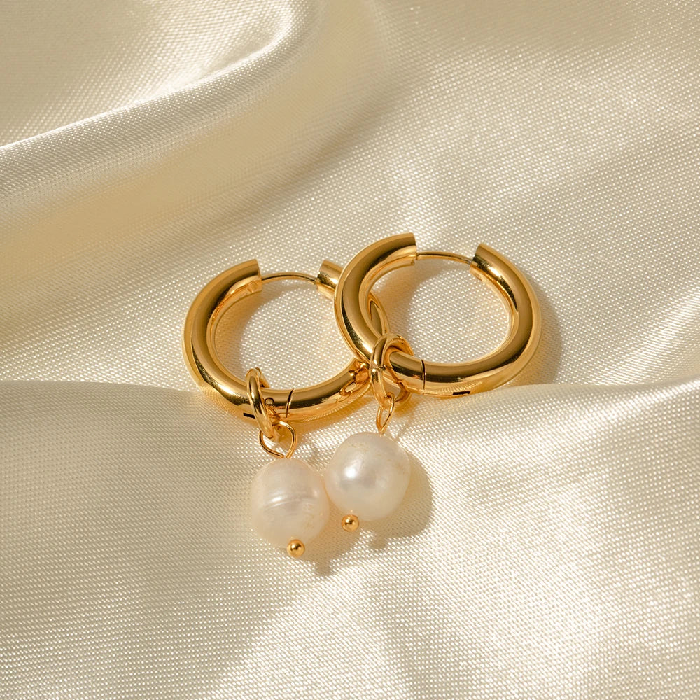 Pearl Drop Hoops Earrings