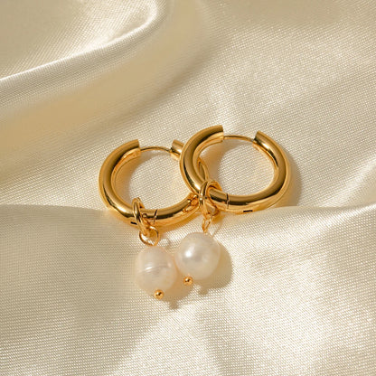 Pearl Drop Hoops Earrings