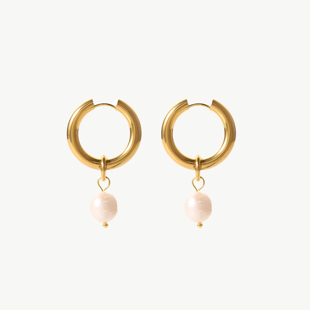 Pearl Drop Hoops Earrings